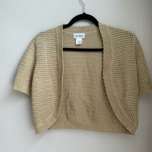 Vicki Wayne Cream Open Knit Cropped Cardigan Short Sleeve Boho Shrug Small